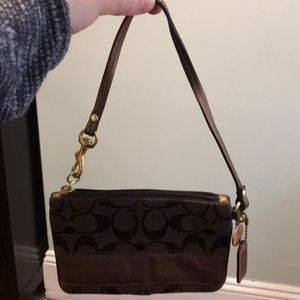 Coach Brown Signature Wristlet with Gold Hardware